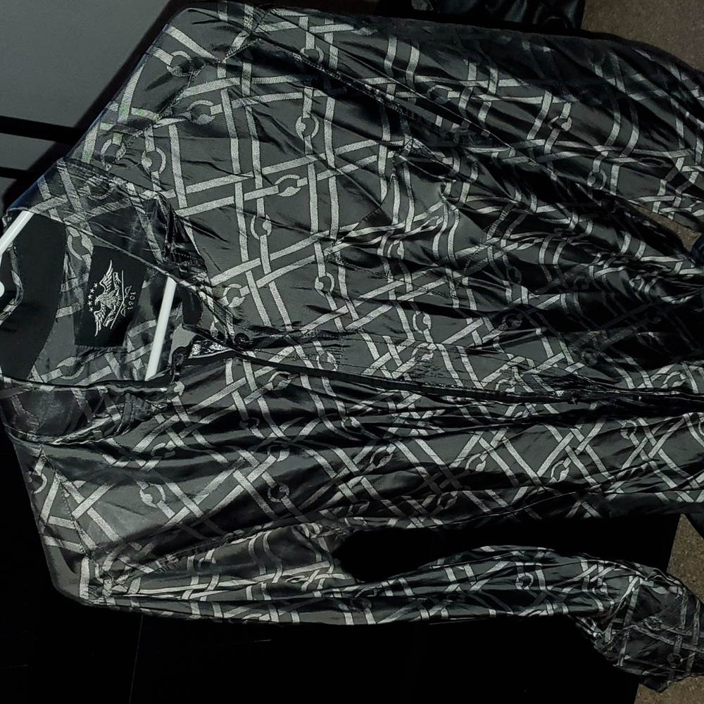 Chains Satin Shiny Men's Button Up Grunge Large